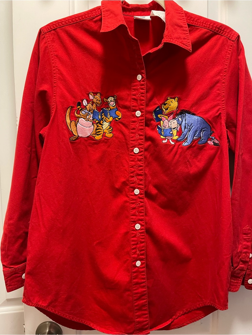 Vintage 90s Disney Store Winnie the Pooh Friends Embroidered Red Shirt